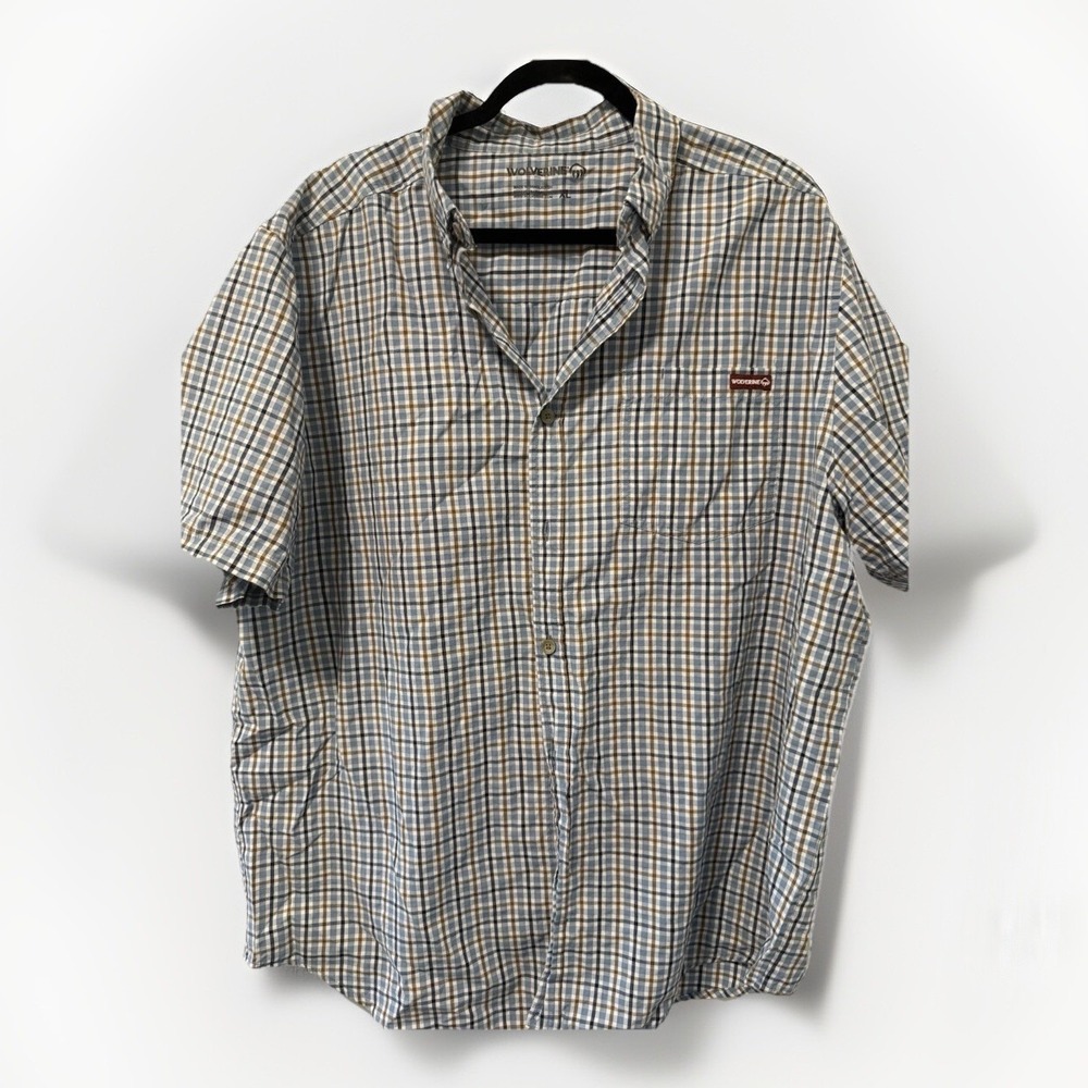 Wolverine  Mens Short Sleeve Shirt - Size XL  Blue And‎ Tan